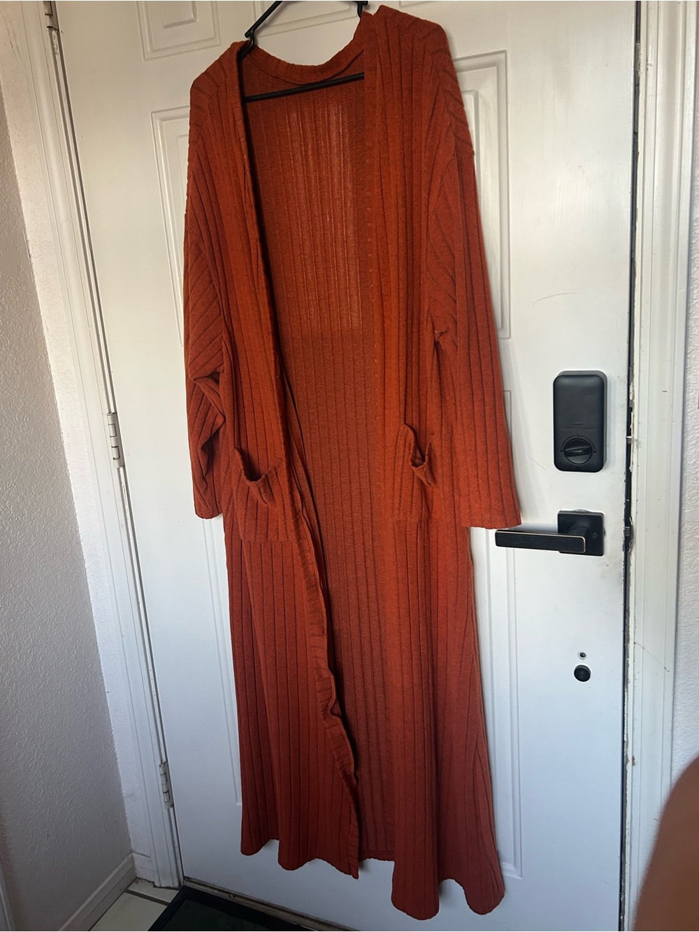 SHEIN Curve Ribbed Open Cardigan - Rust Orange